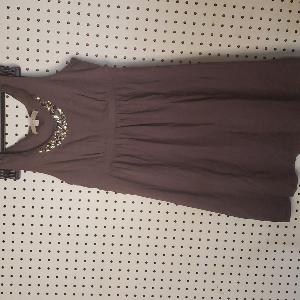 Loft petites dress small EUC brown with rhinestone accent
